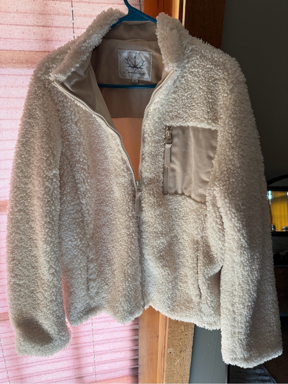 Boundless North Cream Teddy Jacket with Zip Pocket